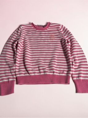 Girls Vineyard Vines Striped Pink and White Crewneck Sweater worn once